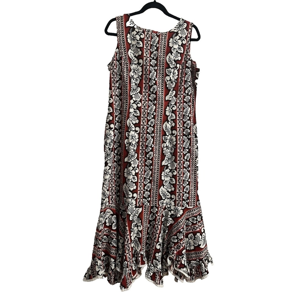 Hilo Hattie The Hawaiian Original Red Floral Ruffle Hem Maxi Dress Womens 16